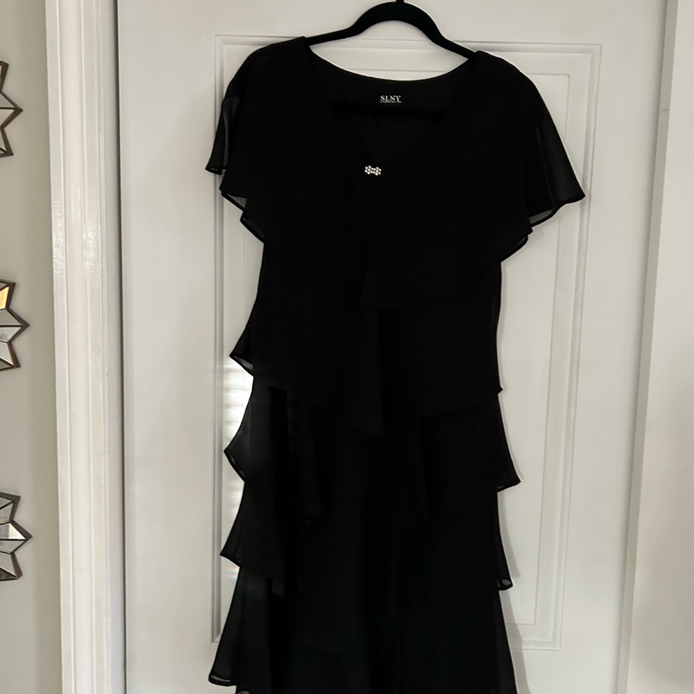SLNY Black Dress with Rhinestone Detail